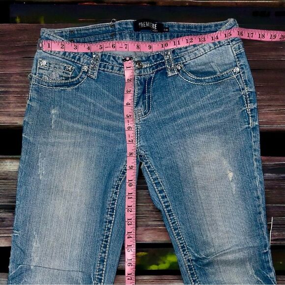 Rue21 Jeans Bootcut Premiere Embellished Cross 5 Pocket Distressed Denim 7/8 Y2K - Picture 7 of 16